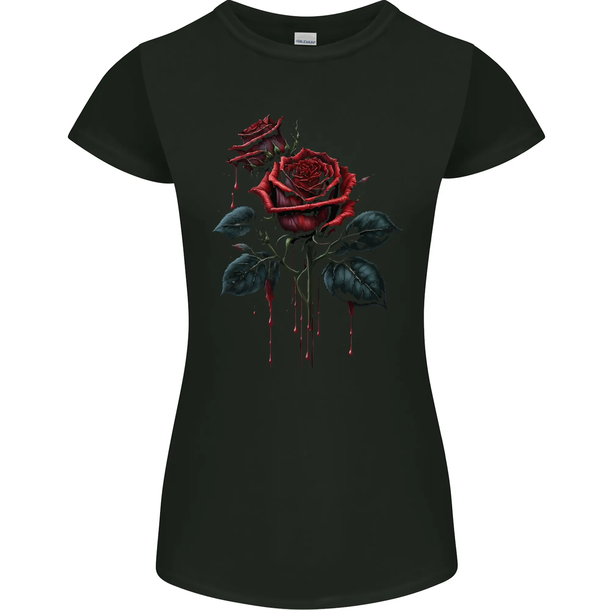 2 Roses Dripping With Blood Gothic Goth Womens Petite Cut T-Shirt