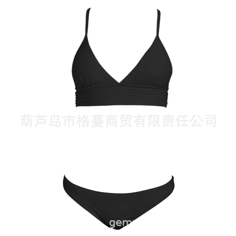 2022 New Bikini Swimsuit Feminine European And AmeBikini swimsuit feminine European and American small chest gathered white Bikini solid color beachrican Small Chest Gathered White Bikini Solid Color Beach Bi