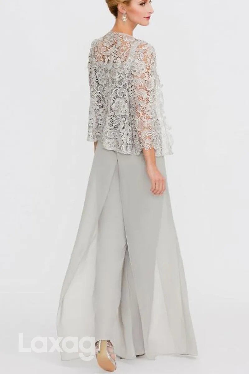 22485 - Elegant Three-Piece Suit Round Appliques Floor-Length Chiffon Mother Of the Bride Dress