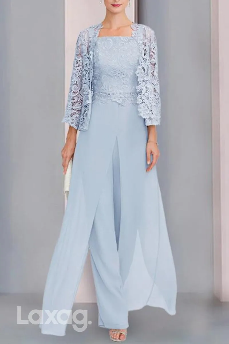 22485 - Elegant Three-Piece Suit Round Appliques Floor-Length Chiffon Mother Of the Bride Dress