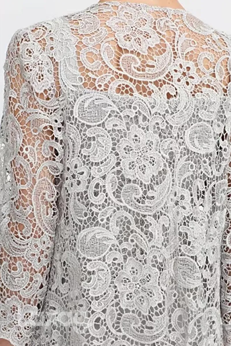 22485 - Elegant Three-Piece Suit Round Appliques Floor-Length Chiffon Mother Of the Bride Dress