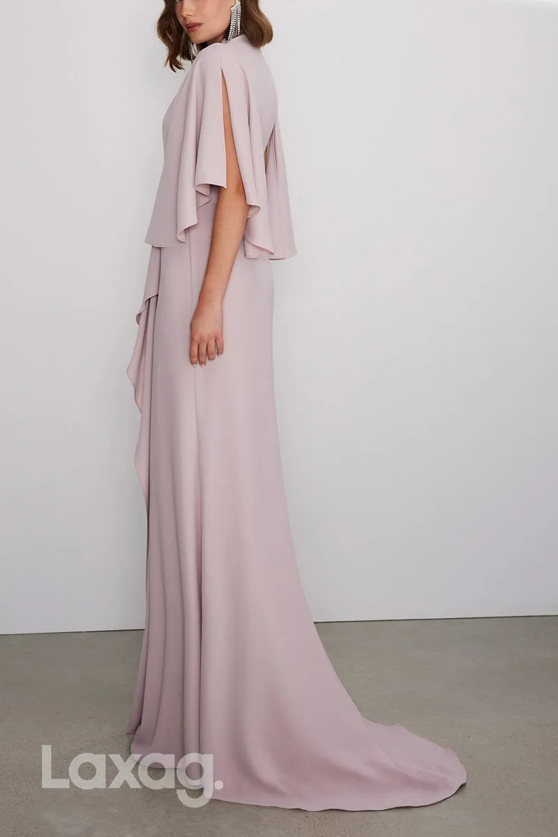 22805 - V-Neck Short Sleeves Cocktail Party Formal Evening Dress with Train