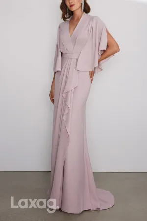22805 - V-Neck Short Sleeves Cocktail Party Formal Evening Dress with Train