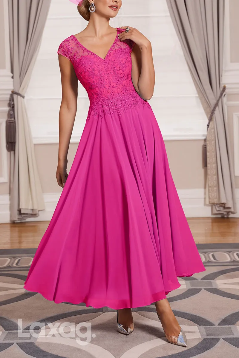 22915 - Two-Piece Suit V-Neck Appliques Beaded Ankle-Length Mother Of the Bride Dress