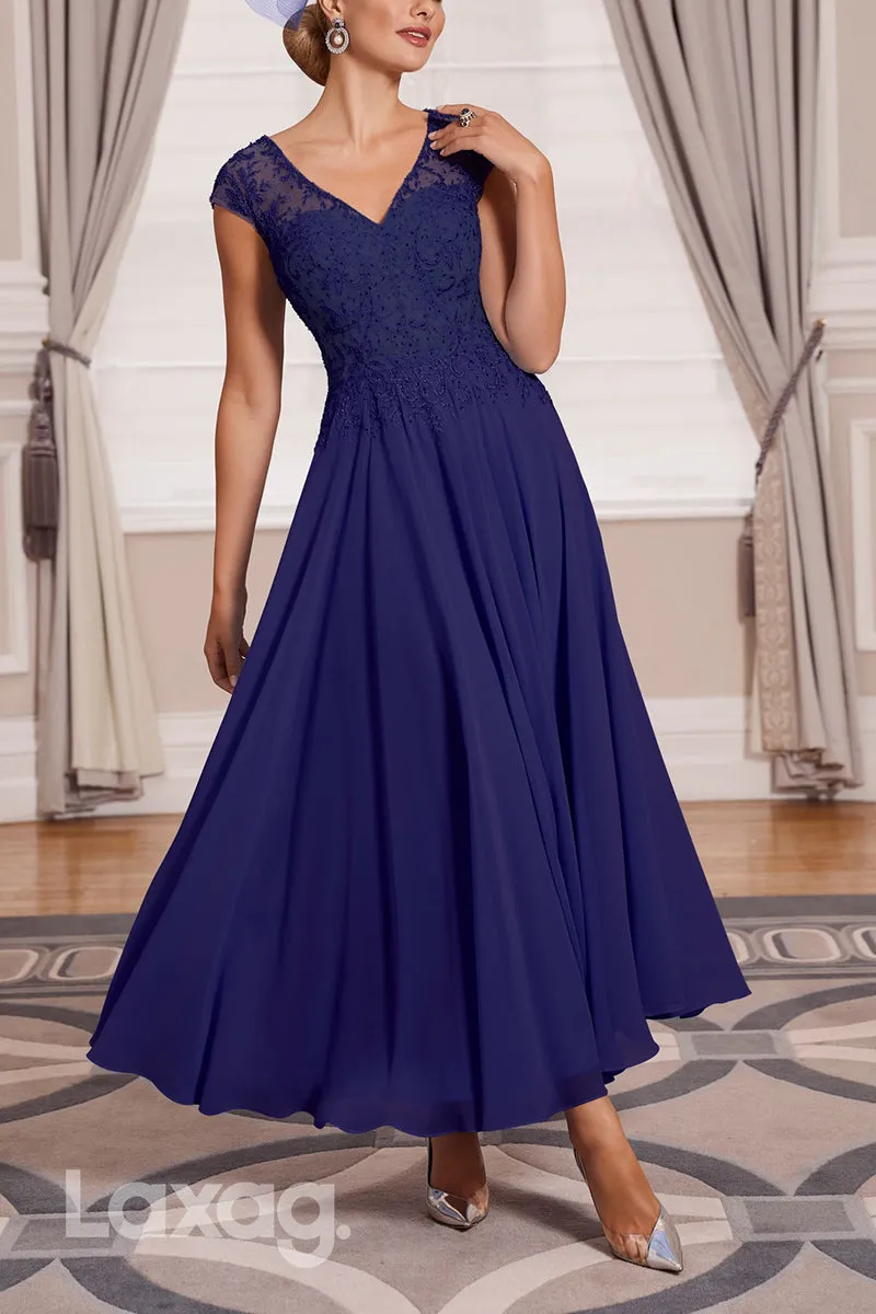 22915 - Two-Piece Suit V-Neck Appliques Beaded Ankle-Length Mother Of the Bride Dress