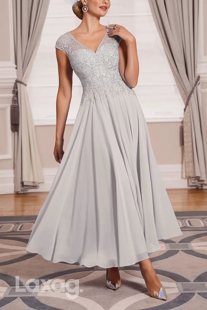 22915 - Two-Piece Suit V-Neck Appliques Beaded Ankle-Length Mother Of the Bride Dress