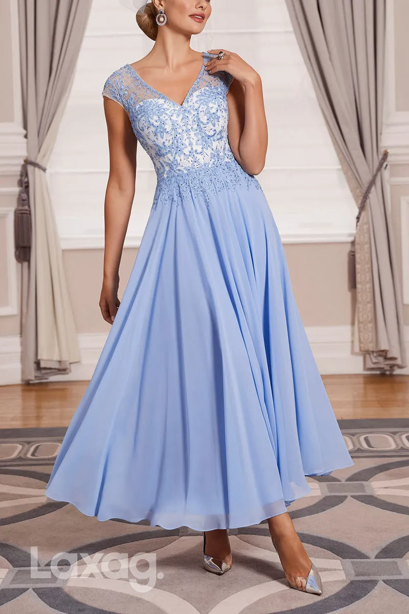 22915 - Two-Piece Suit V-Neck Appliques Beaded Ankle-Length Mother Of the Bride Dress
