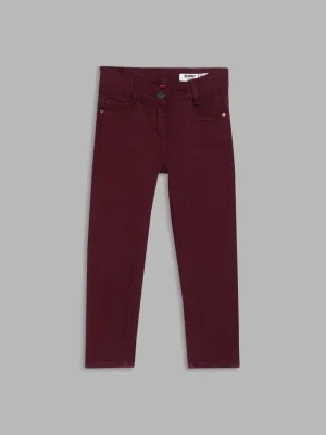 Blue Giraffe Girls Red Solid Fitted Jeans