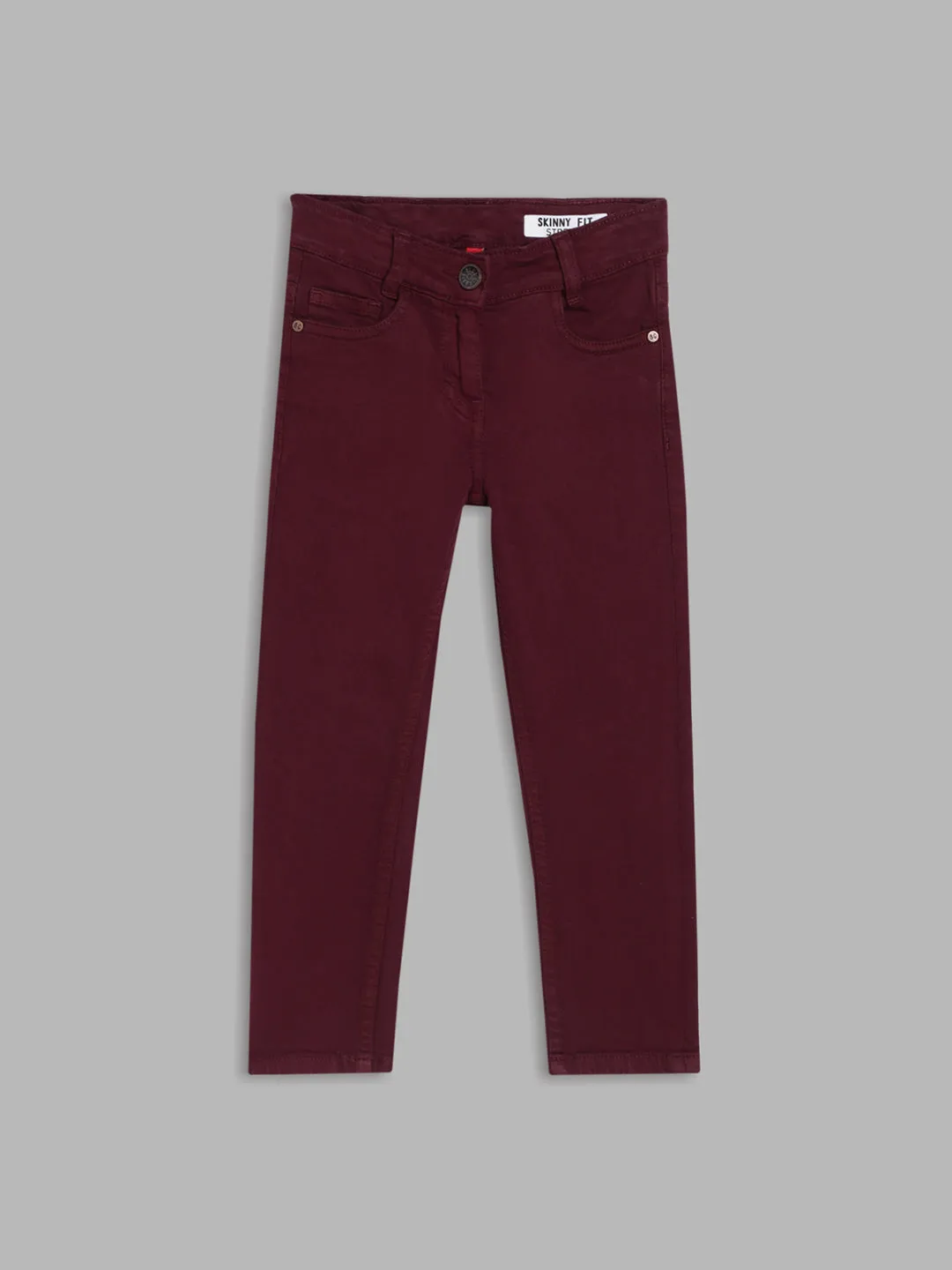 Blue Giraffe Girls Red Solid Fitted Jeans