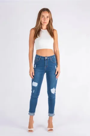 BONNIE DISTRESSED FITTED JEANS