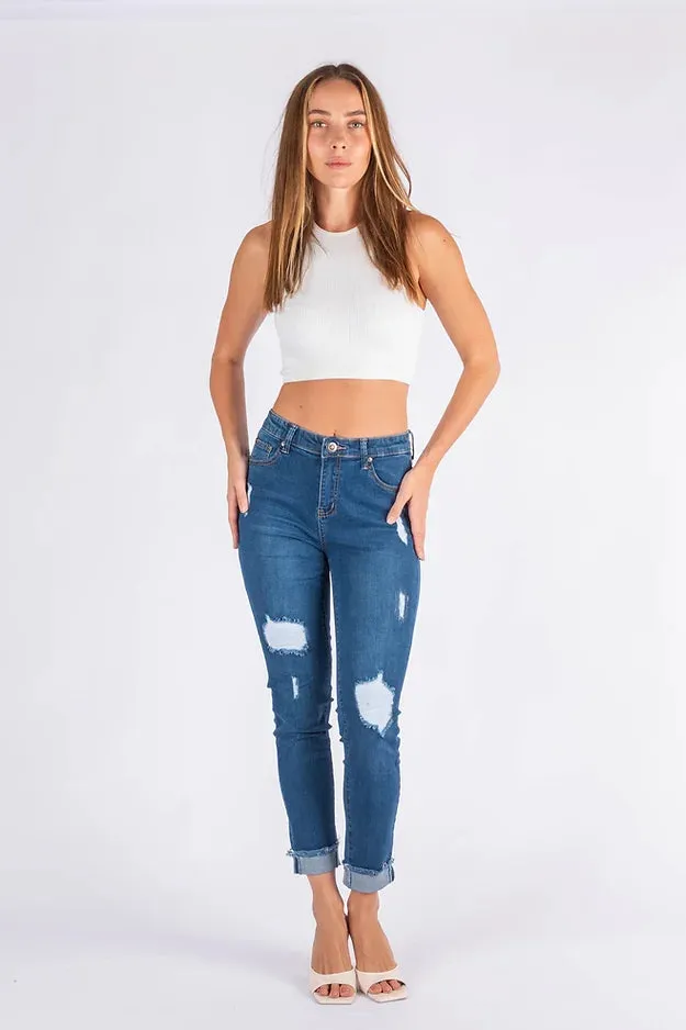 BONNIE DISTRESSED FITTED JEANS