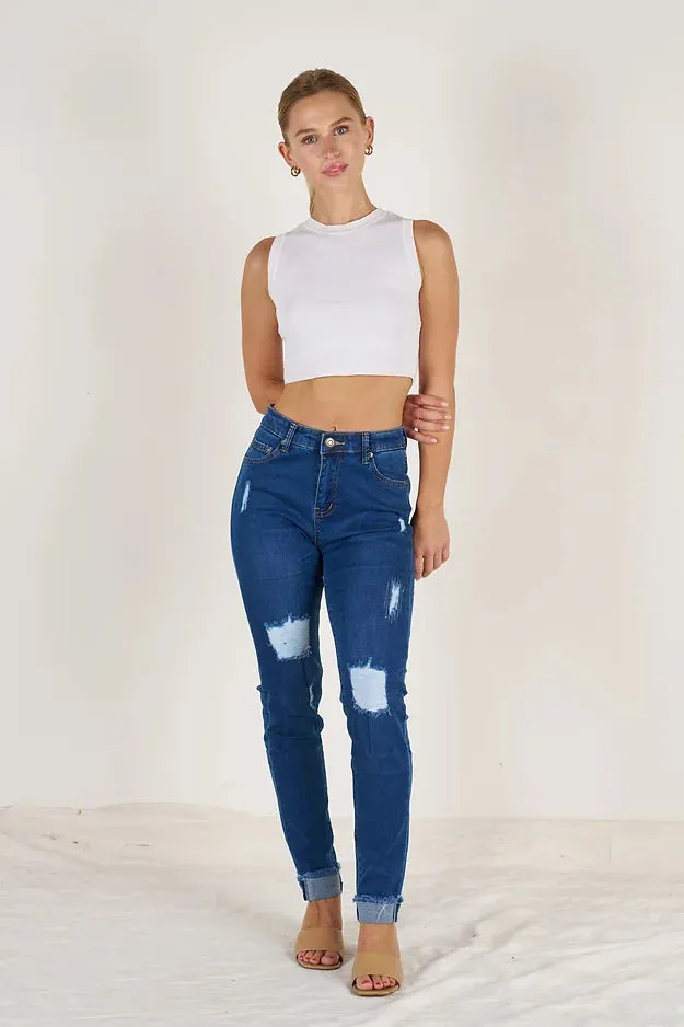 BONNIE DISTRESSED FITTED JEANS