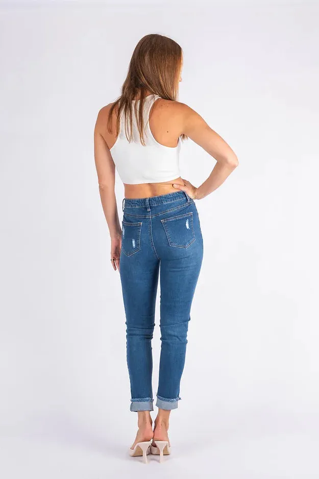 BONNIE DISTRESSED FITTED JEANS