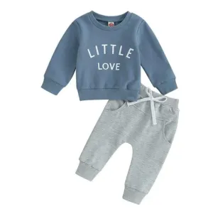 Boy's Long Sleeve Crewneck Top and Jogger Outfit Set - Blue Little Love