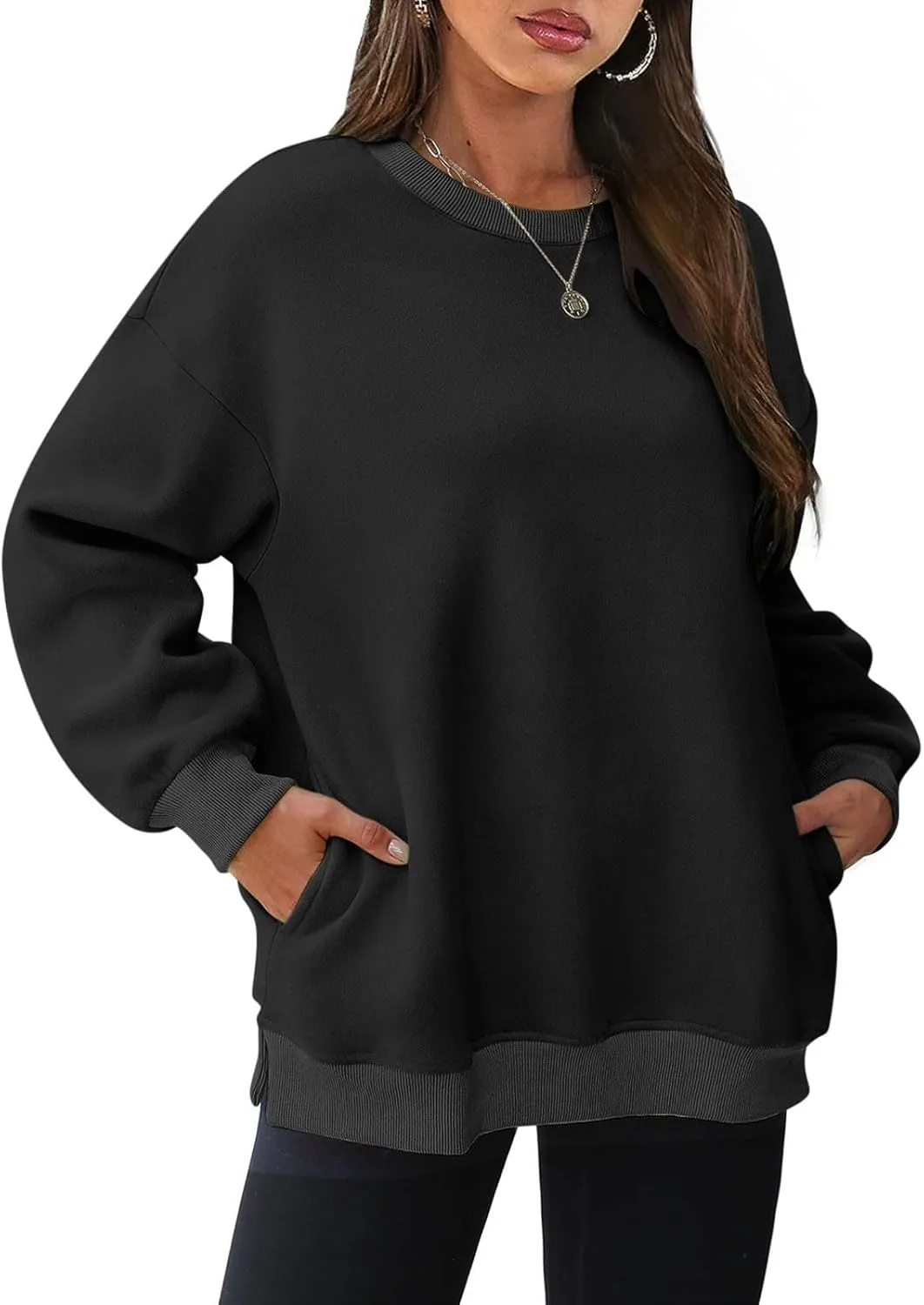 Ceboyel Women No Hood Sweatshirts Trendy Crewneck Pullover Oversized Sweatshirt Long Sleeve Tops Casual Outfits Clothes