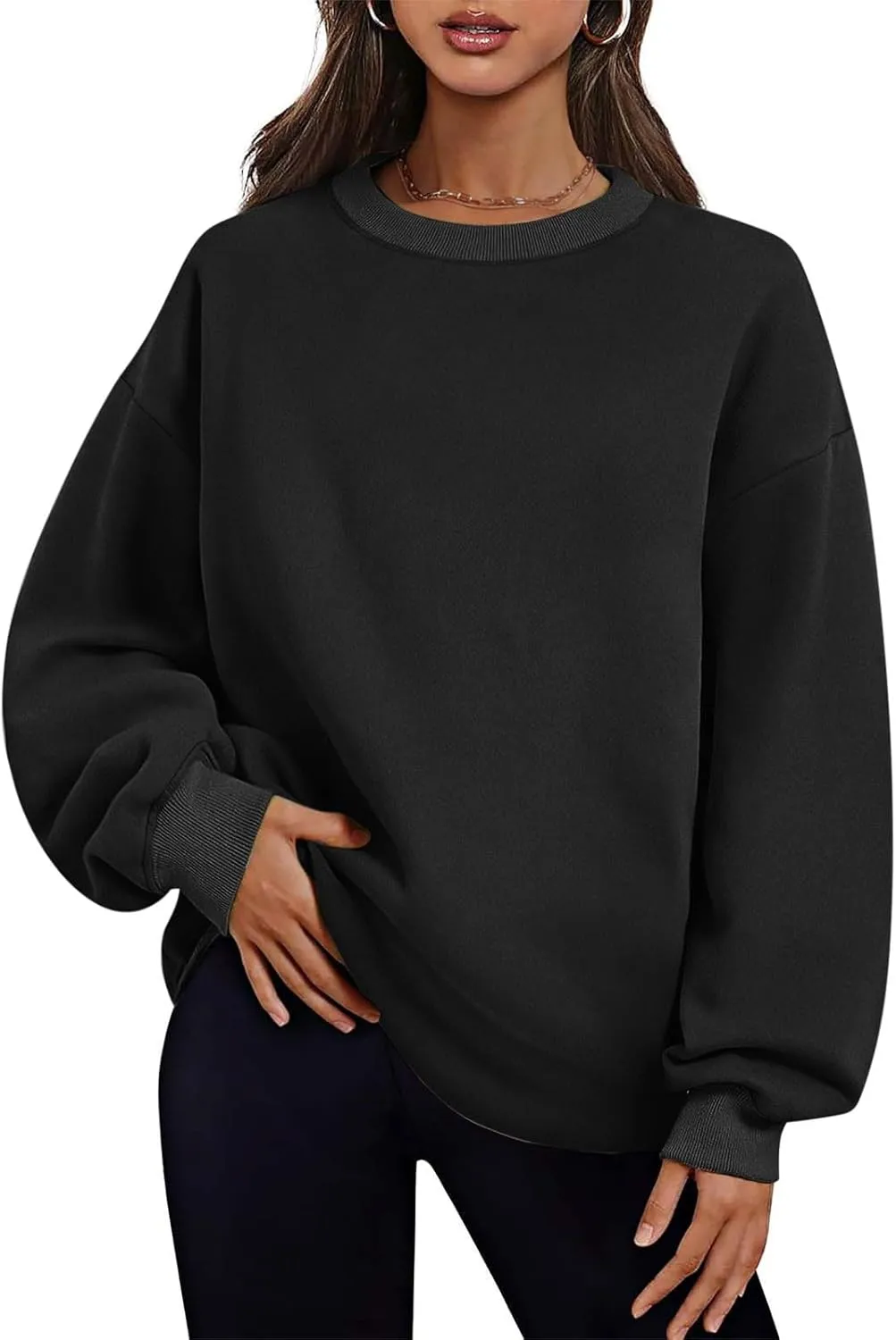 Ceboyel Women No Hood Sweatshirts Trendy Crewneck Pullover Oversized Sweatshirt Long Sleeve Tops Casual Outfits Clothes