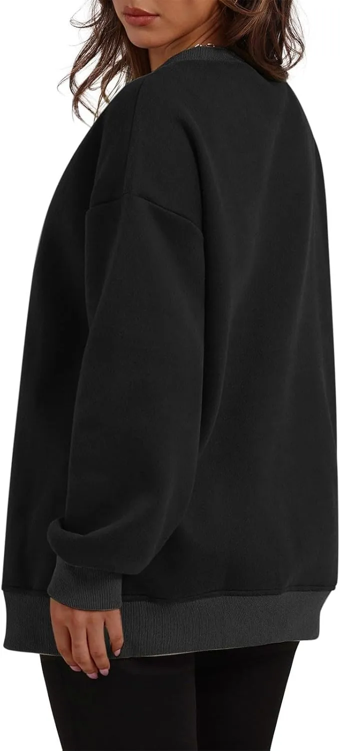 Ceboyel Women No Hood Sweatshirts Trendy Crewneck Pullover Oversized Sweatshirt Long Sleeve Tops Casual Outfits Clothes