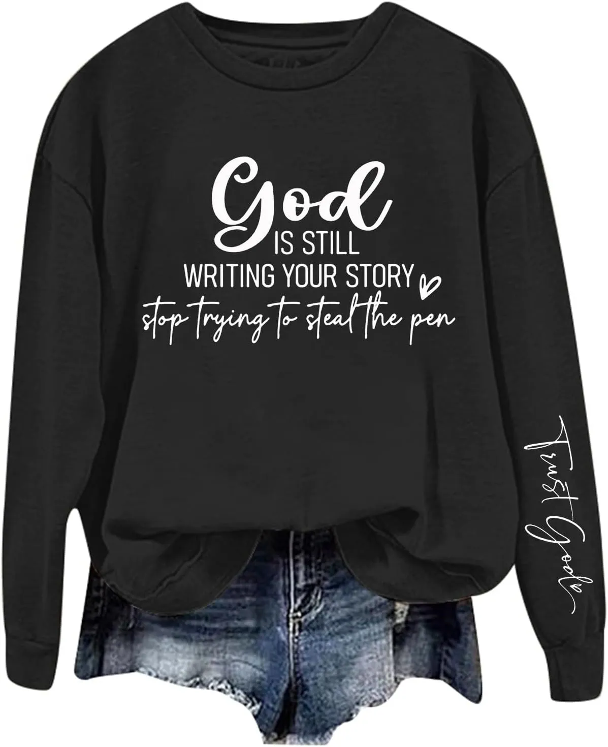 Christian Sweatshirts For Women God Is Still Writing Your Story Letter Graphic Crewneck Long Sleeve Sweatshirt