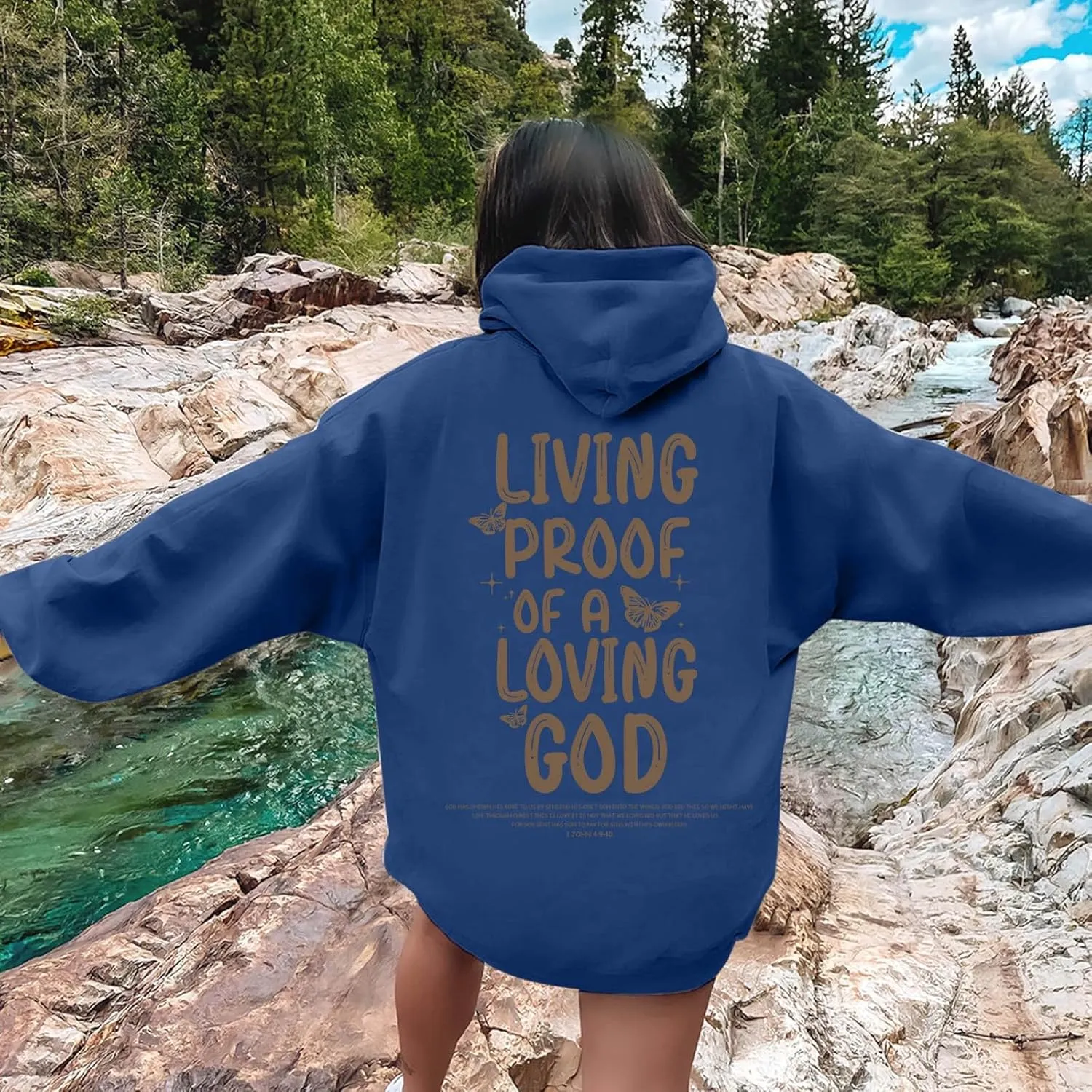 Christian Women's Oversized Blue Hoodie, Size Large