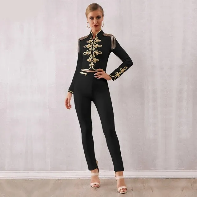 Club Bandage Tassel Tops& Trousers Party Set