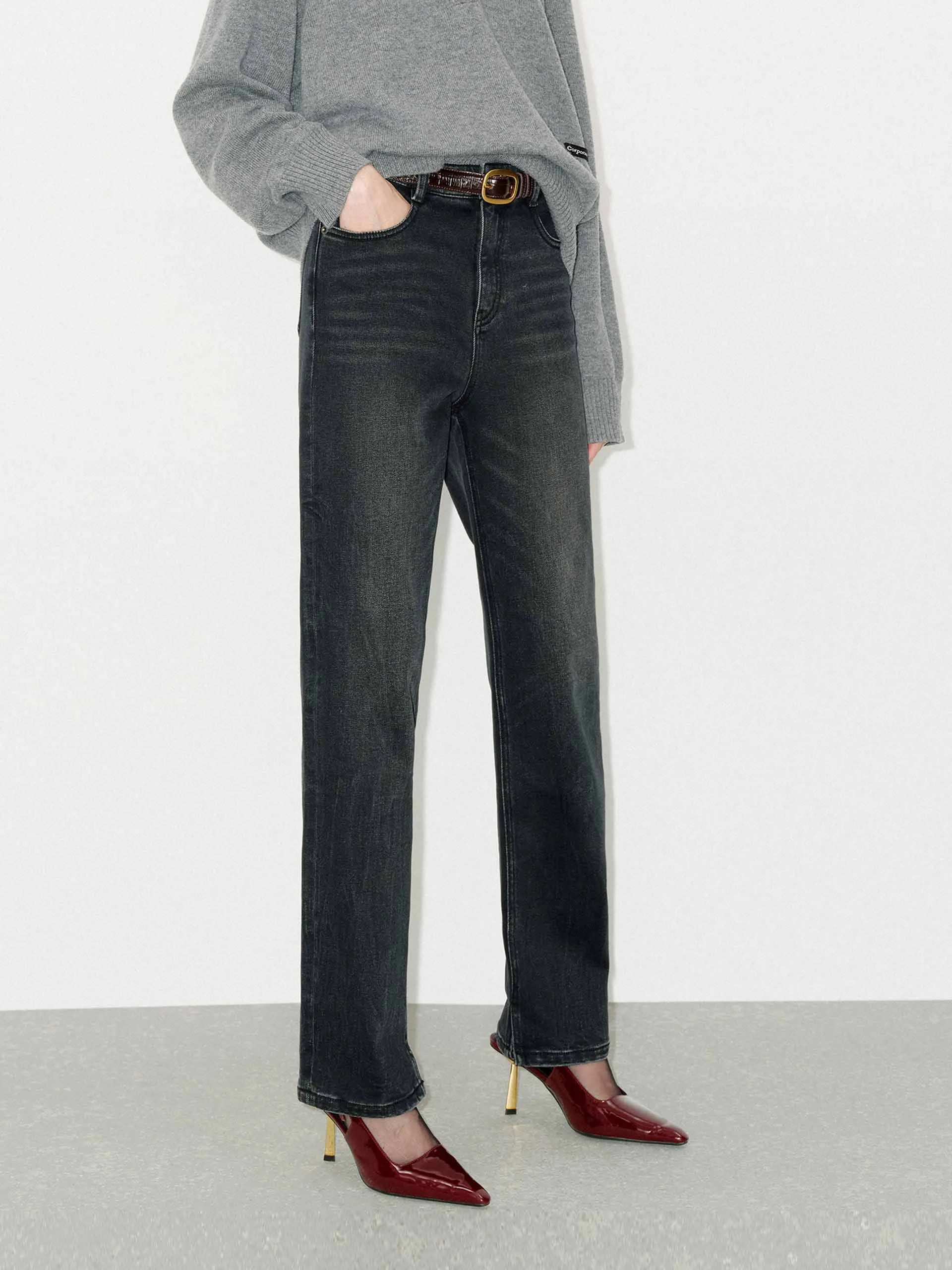 Cotton Blend Fitted Jeans