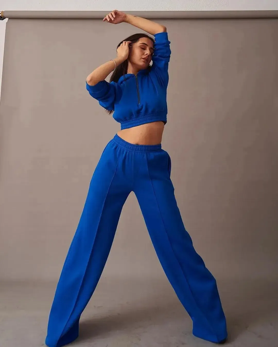 Cropped Hooded Sweatshirt with Flared Jogger Pants