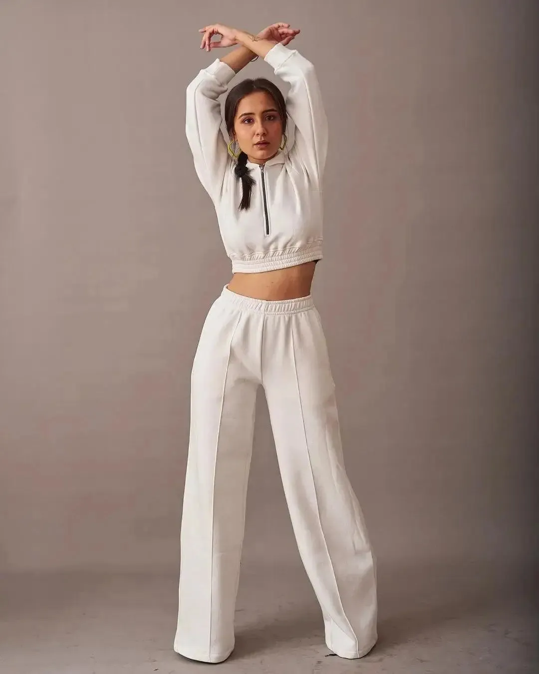 Cropped Hooded Sweatshirt with Flared Jogger Pants