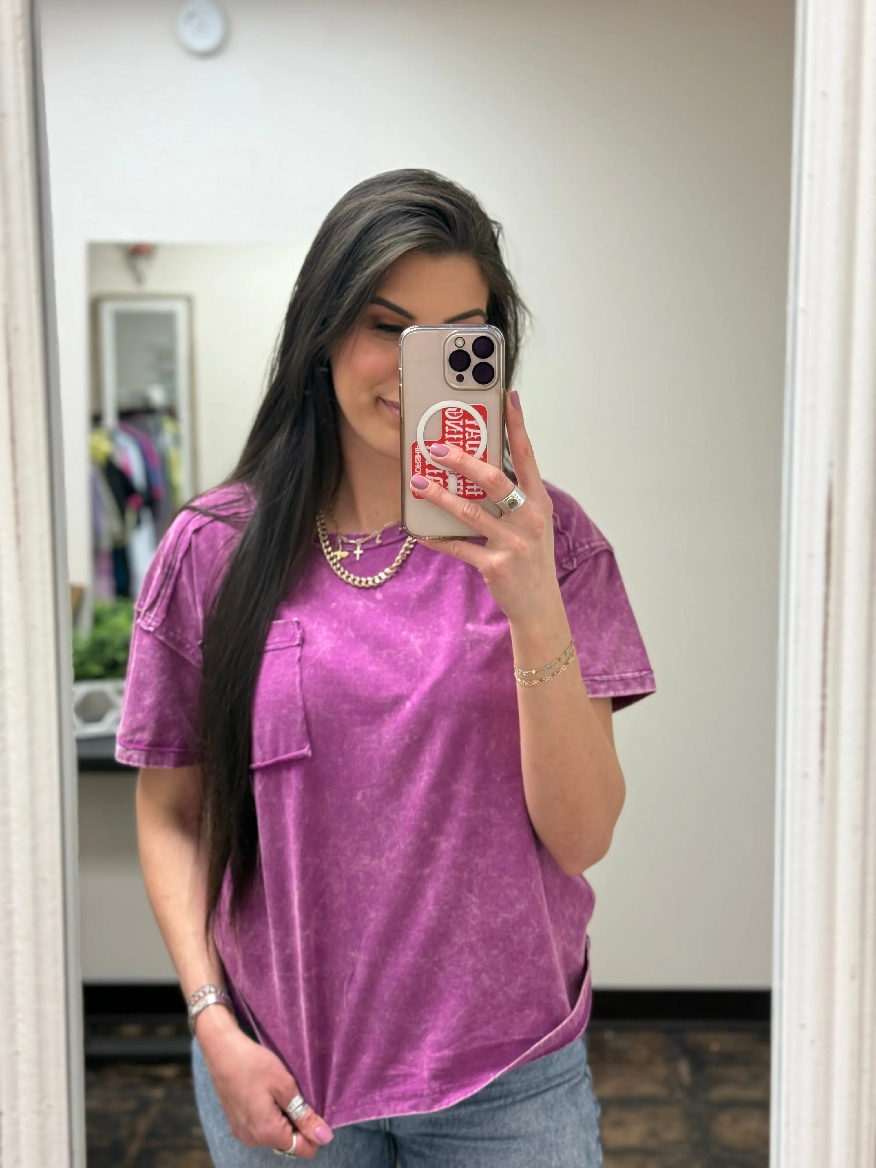 CURVY - The Molly Acid Wash Tee - Plum