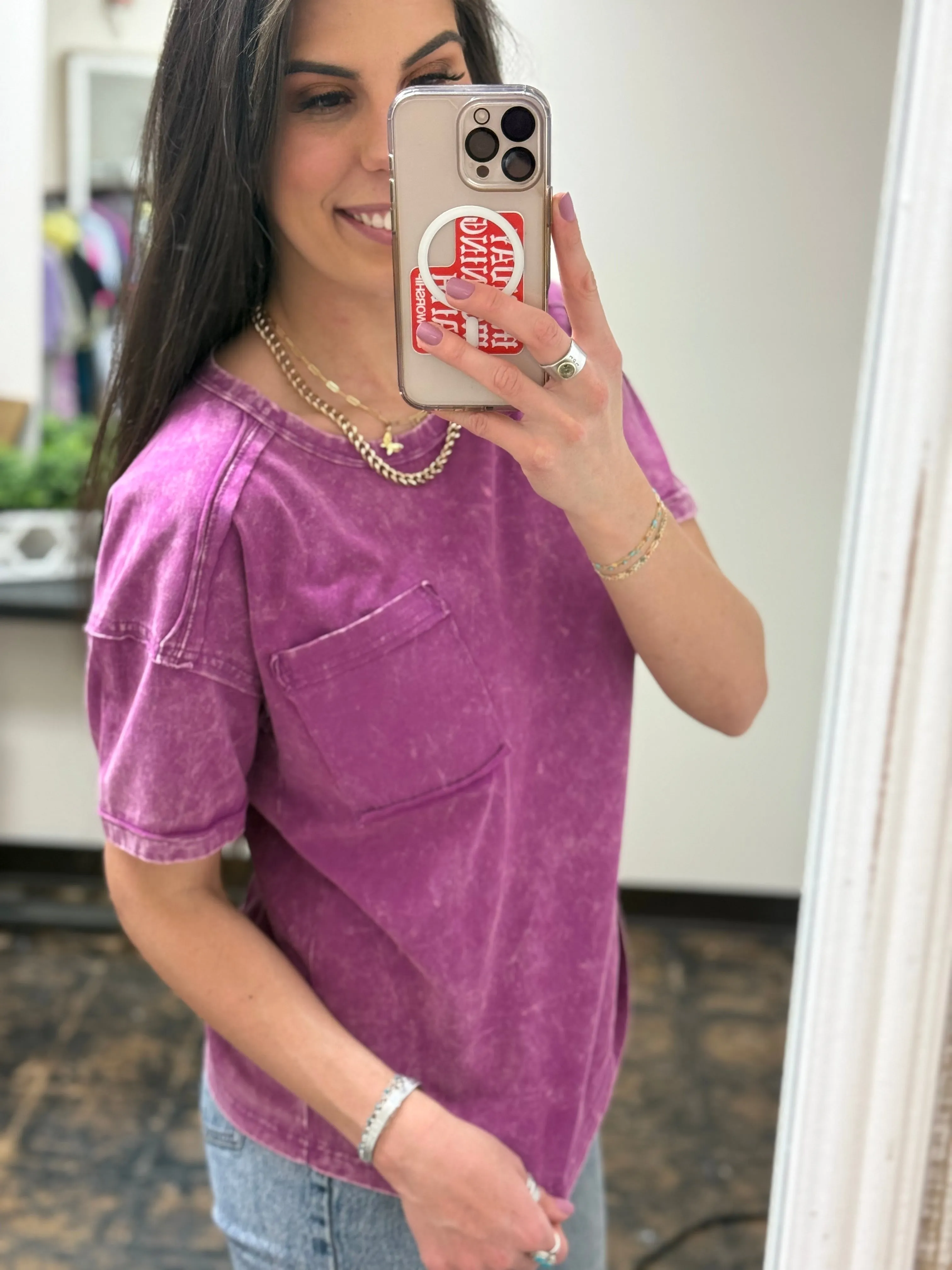 CURVY - The Molly Acid Wash Tee - Plum