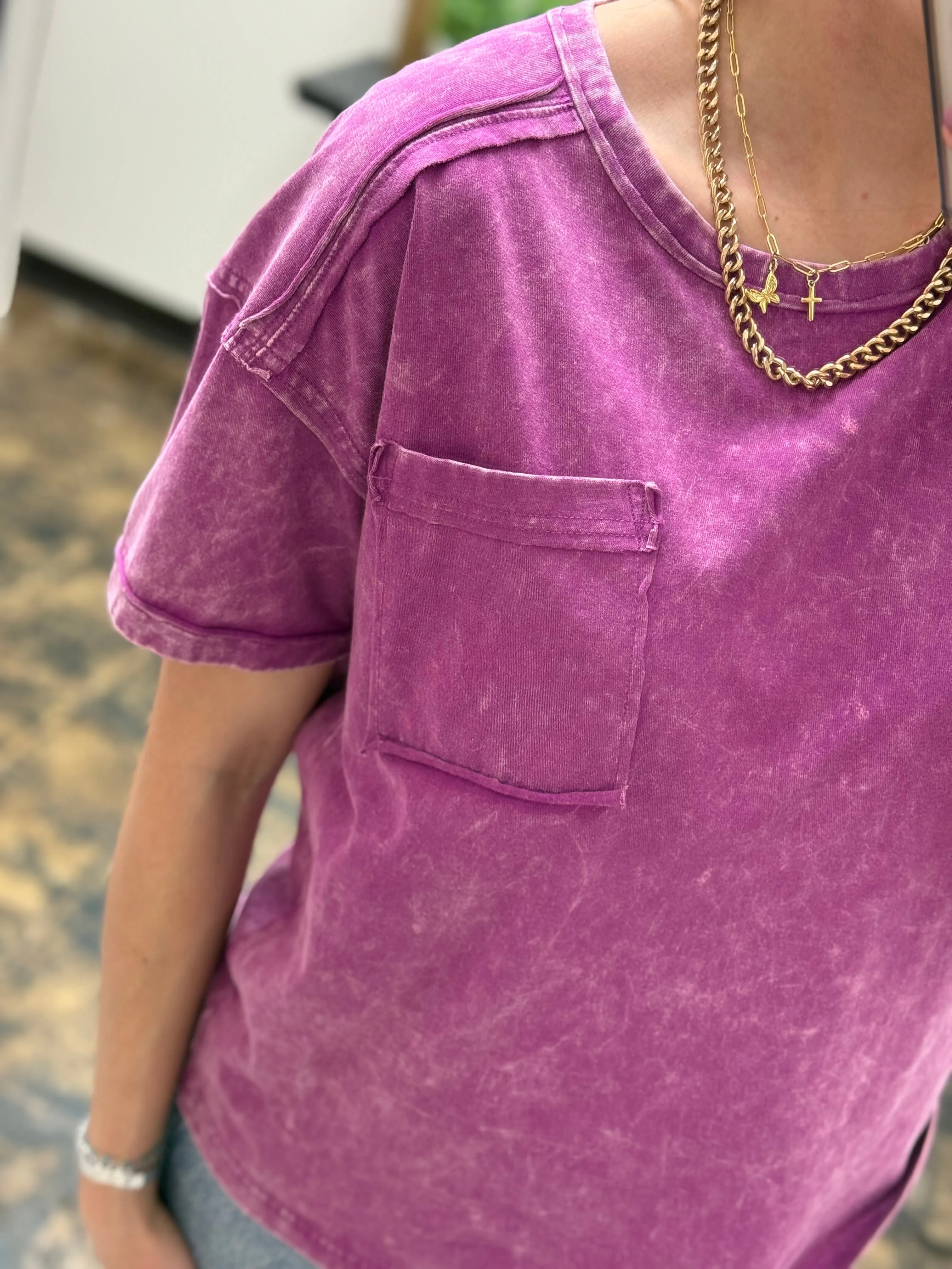 CURVY - The Molly Acid Wash Tee - Plum