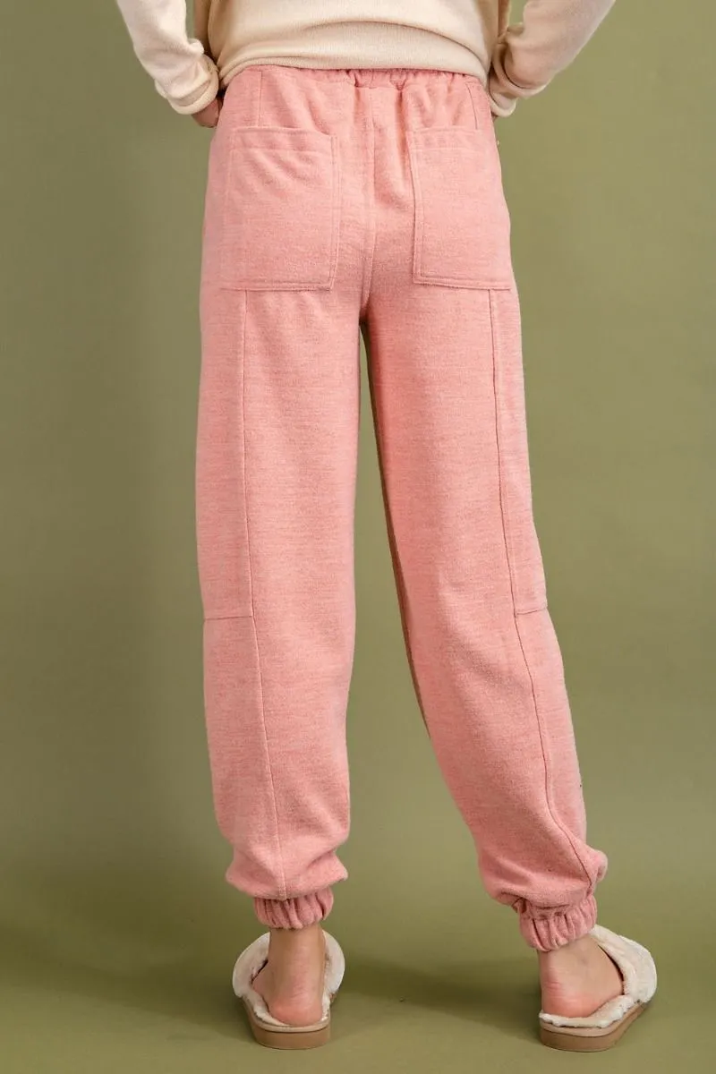 Easel Banded Waist Brushed Heavy Hacci Knit Jogger Pants by Sensual Fashion Boutique