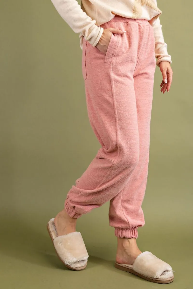Easel Banded Waist Brushed Heavy Hacci Knit Jogger Pants by Sensual Fashion Boutique