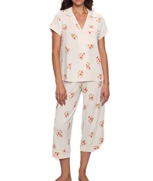 Eberjey Women Gisele Short Sleeve Crop Pants PJ Set Floral Bloom/Vanilla