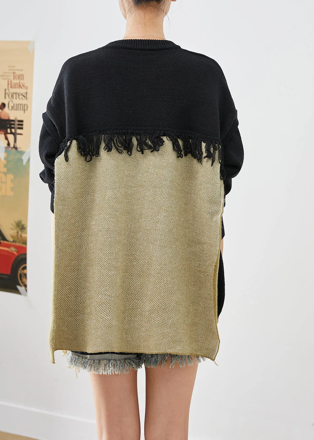 Elegant Colorblock Tasseled Patchwork Knitted Tops Fall LY9282