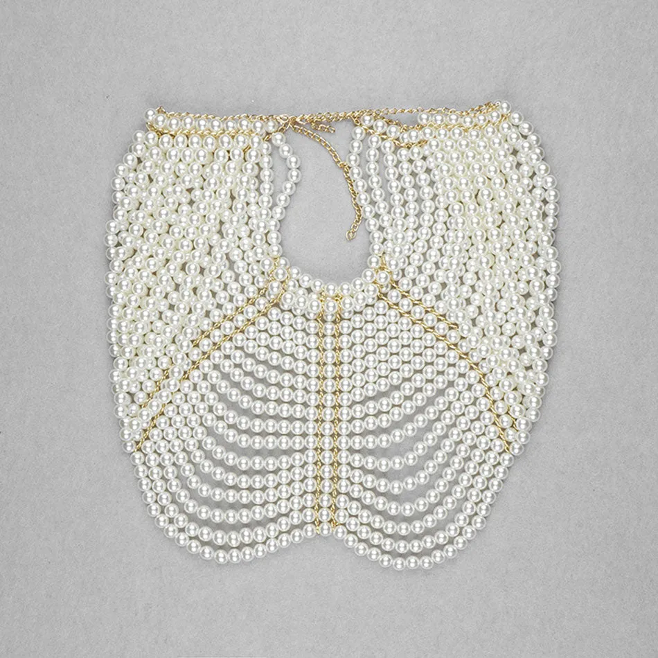 Elegant O-neck Pearl Handmade Shawl Top Celebrity Party Runway Fashion Accessory