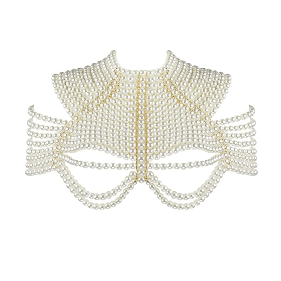 Elegant O-neck Pearl Handmade Shawl Top Celebrity Party Runway Fashion Accessory