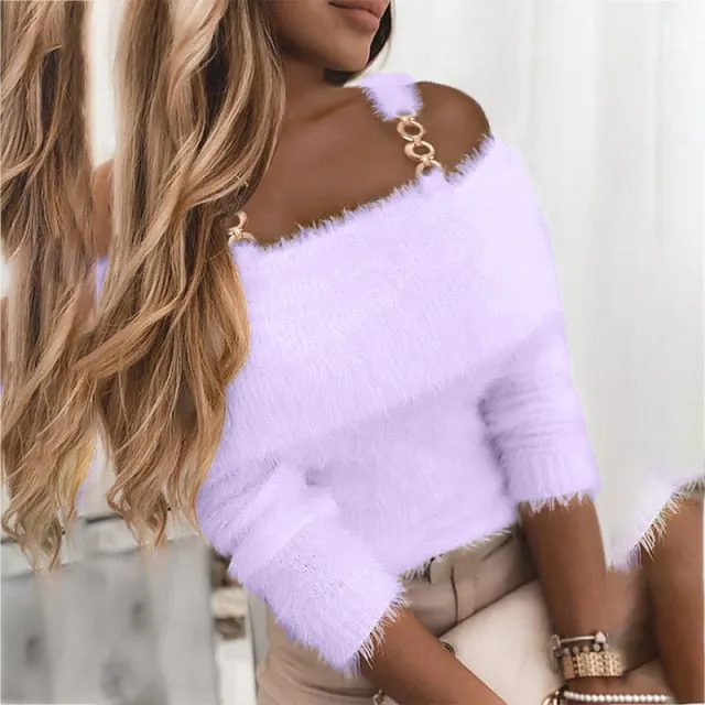 Elegant Off Shoulder Knitted Sweater
