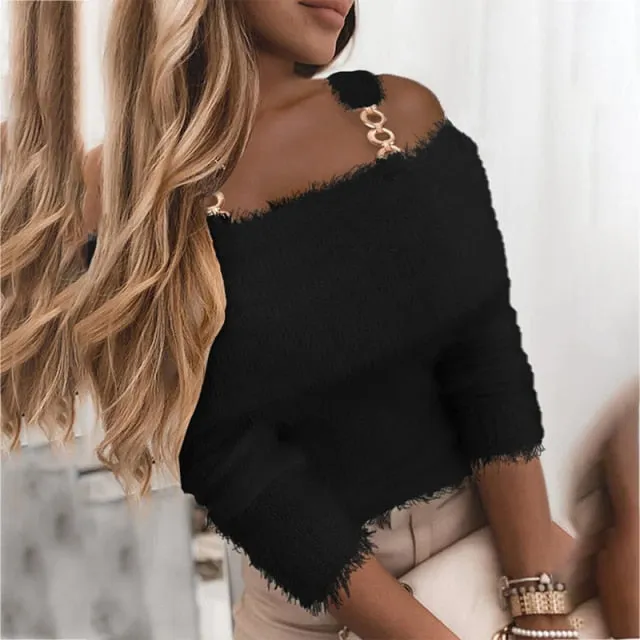 Elegant Off Shoulder Knitted Sweater