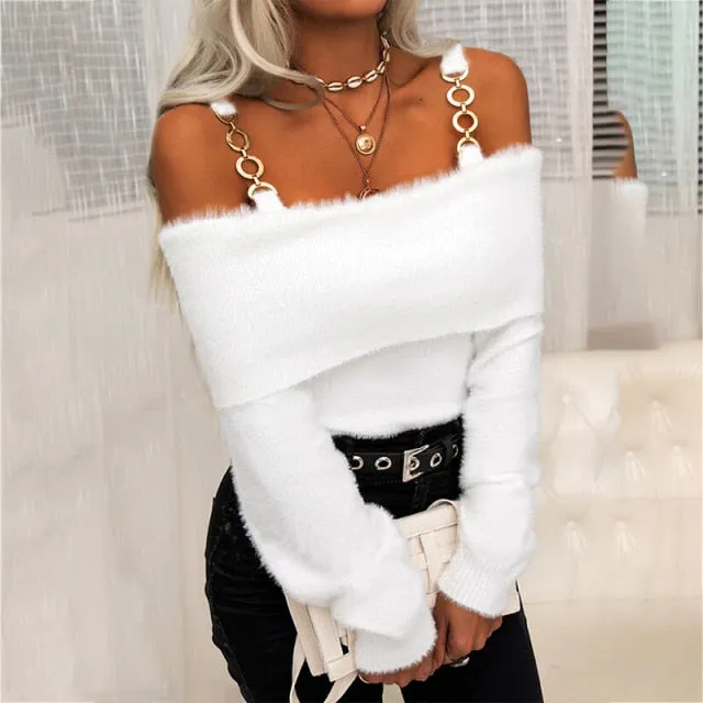 Elegant Off Shoulder Knitted Sweater