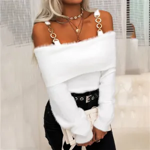 Elegant Off Shoulder Knitted Sweater