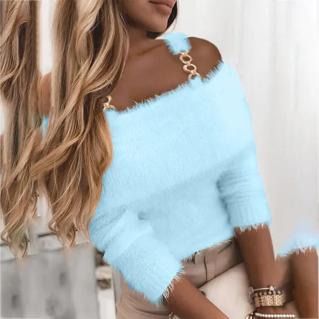 Elegant Off Shoulder Knitted Sweater