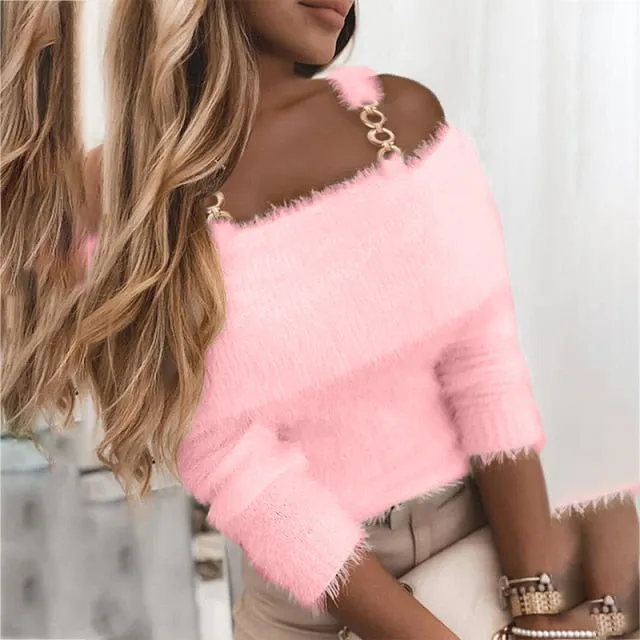 Elegant Off Shoulder Knitted Sweater