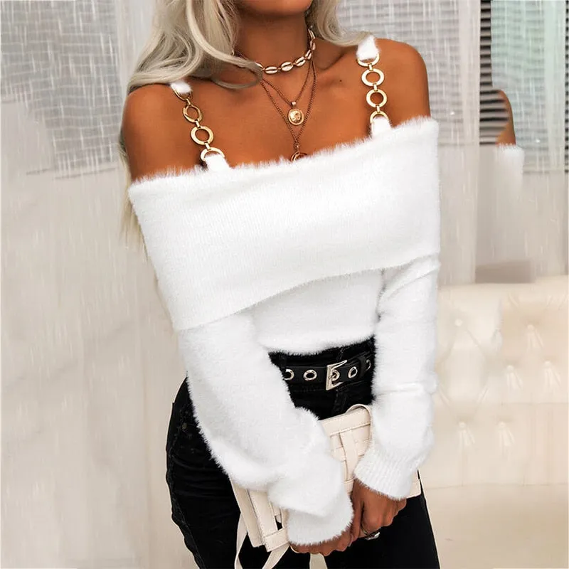 Elegant Off Shoulder Knitted Sweater