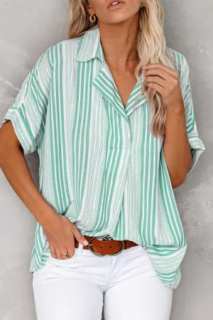 Elegant Striped Patchwork V Neck Tops(4 Colors)