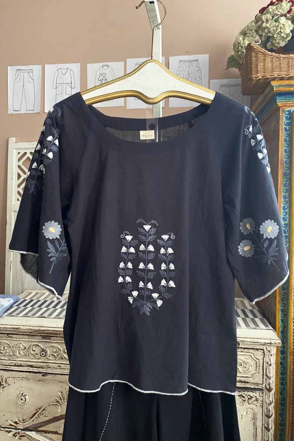 Embroidered Flare Top