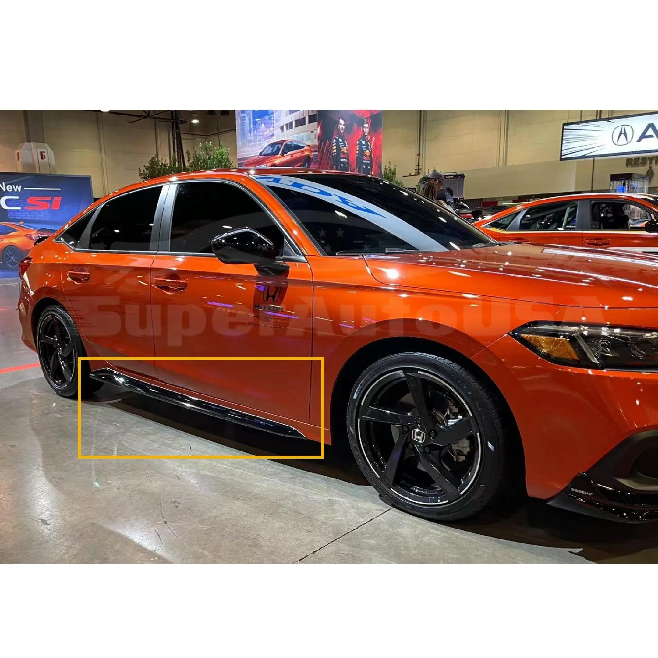 Fit 2022-2023 Honda Civic Side Body Skirt Kit Extensions (Gloss Black)