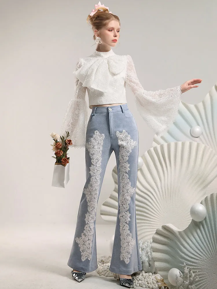 Flare Lace Feminine High-Waist Denim-Pants