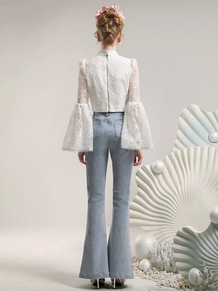 Flare Lace Feminine High-Waist Denim-Pants
