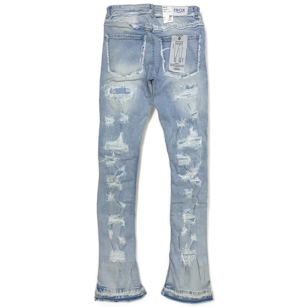 Focus denim (Blue wash frayed stitch stacked jean)