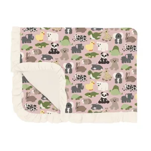Girl's Print Bamboo Ruffle Toddler Blanket - Baby Rose Too Many Stuffies